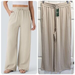 NWT Halara High Waisted Drawstring Wide Leg Linen-Feel Pants Size Medium P NEW
